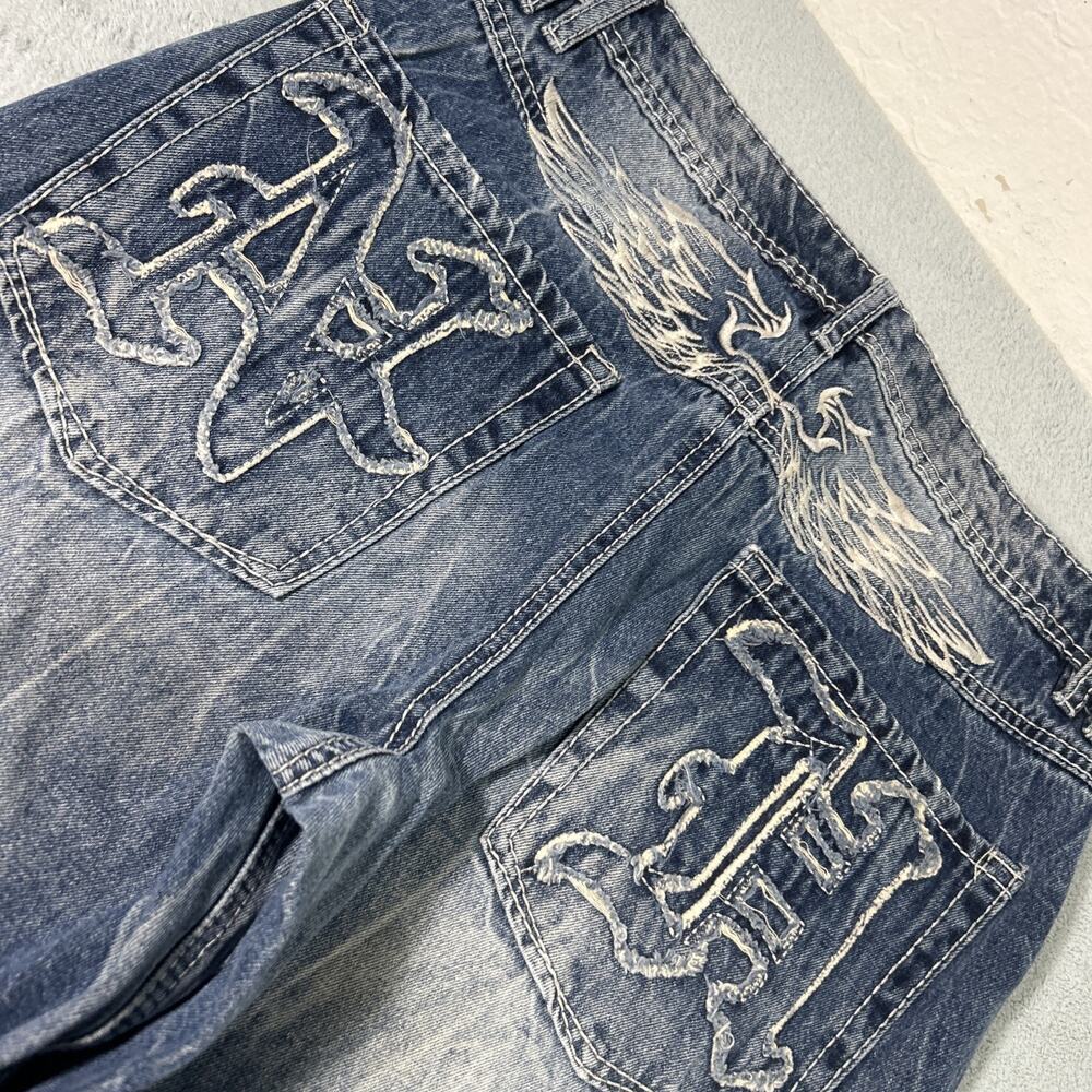 Y2k 2000s Beyond Baggy Jeans Sz 10 33x30 Distressed Ripped Hems Loose Ninth Hall